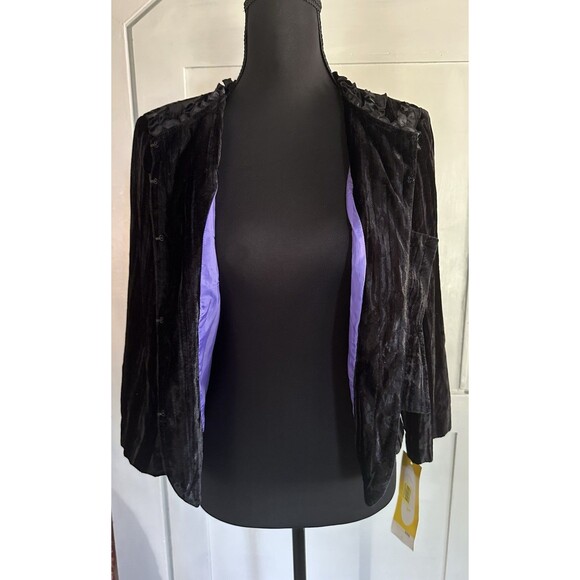 VTG Clues Collection Black Velvet Edwardian Victorian Ruffle Cropped Jacket Sz 6 - Picture 8 of 12